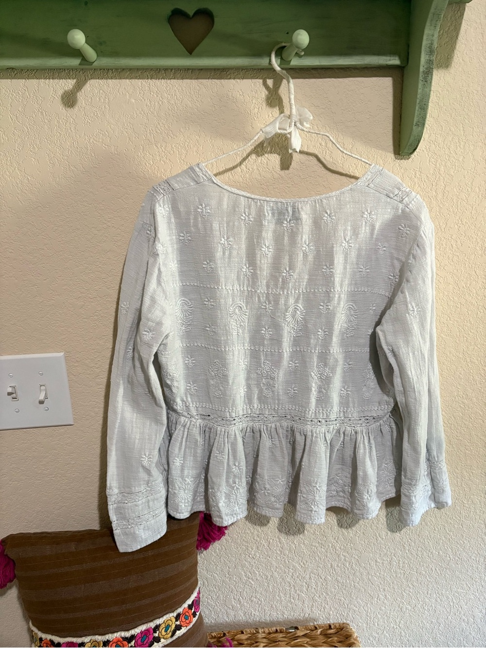 White Ruffle Long Sleeve Peasant Top - Picture 2 of 3